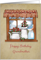 Country Window, Flowers, Bluebird, Happy Birthday Grandmother card