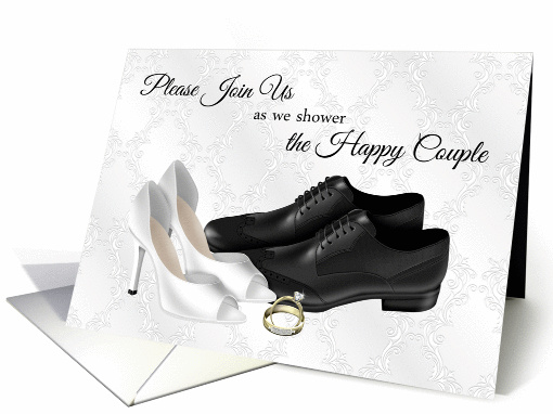 Bride, Groom Wedding Shoes and Rings, Couples Shower Invitation card