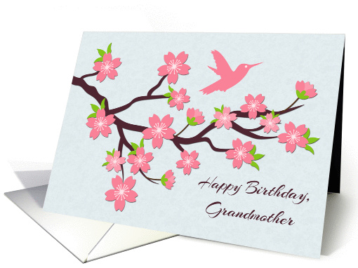 Happy Birthday, Grandmother, Pink Blossoms and Hummingbird card