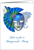 Ornate Blue Mask, Masquerade Party Invitation card
