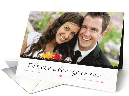 Thank You Text with Heart Wedding Photo card (1220272)