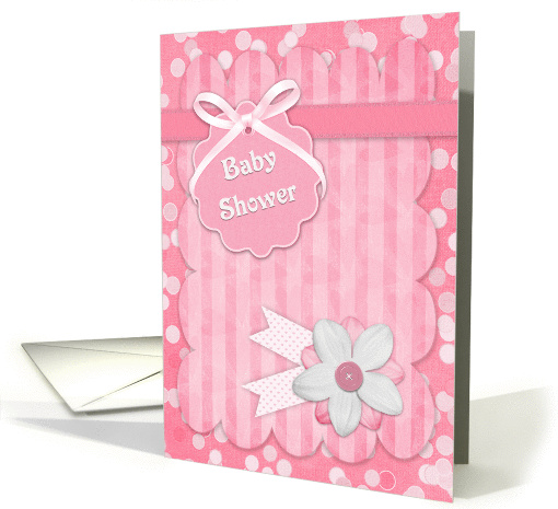 Pink Polka Dots, Tag, Flowers Girl Baby Shower Invitation card