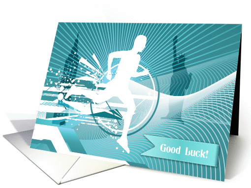 Marathon Runner, Blue and White Abstract, Good Luck card (1229198)