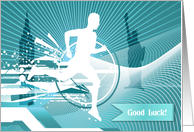 Marathon Runner, Blue and White Abstract, Good Luck card
