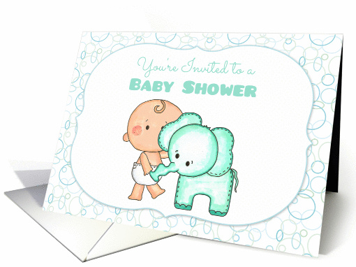 Baby Boy and Green Elephant, Baby Shower Invitation card (1233186)