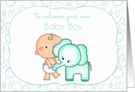 Baby Boy and Elephant, New Baby Congratulations card