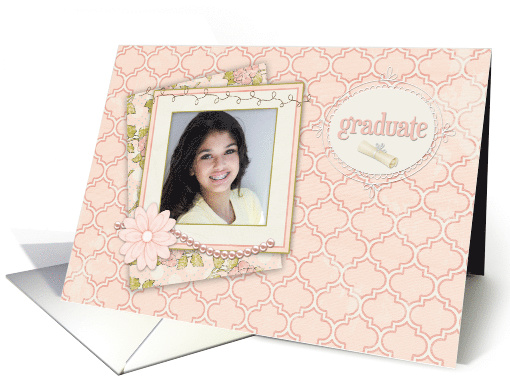 Peach Quatrefoil, Scrapbook Style Graduation Photo card (1237018)