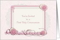 Pink and Cream Scrap Style First Communion Invitation card