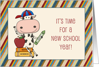 Cow, Books, Stripes, First Day of School card