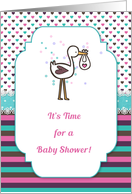 Hearts, Stripes and Stork Baby Shower Invitation card