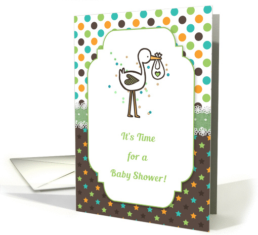 Polka Dots, Stars and Stork Baby Shower Invitation card (1249804)