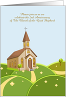 Church, Rolling Green Hills, Custom Front, Anniversary Invitation card