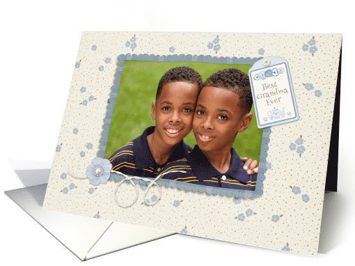 Blue Floral, Mother's Day for Best Grandma, Photo card (1251588)