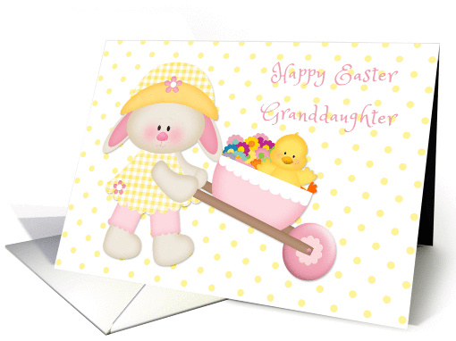 Girl Bunny with Flowers and Yellow Chick, Easter, Granddaughter card