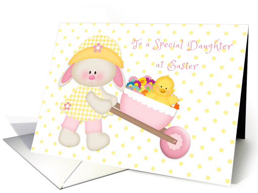 Girl Bunny with Flowers and Yellow Chick, Easter, Daughter card