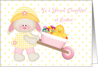Girl Bunny with Flowers and Yellow Chick, Easter, Daughter card