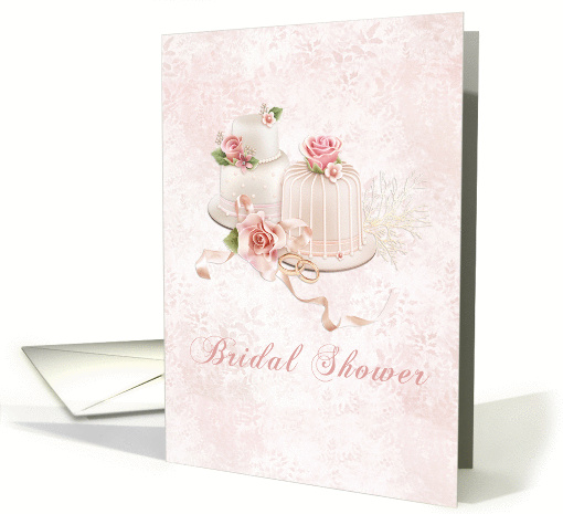 Blush Wedding Cakes with Roses, Bridal Shower Invitation card