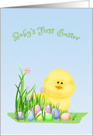 Yellow Chick, Easter Eggs, Baby’s First Easter card