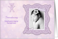 Lilac Teddy Bear, Baby Photo Announcement card