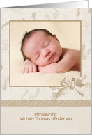 Custom Photo Tiny Footprints Cream for New Baby card