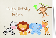 Cute Zoo Animals, Birthday for Nephew card