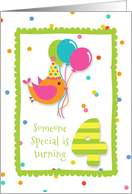 Birthday Bird, Confetti, Turning Four card