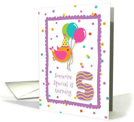 Birthday Bird, Confetti, Turning Five card (1274590)