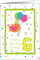 Birthday Bird, Confetti, Green, Turning Six card