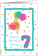 Birthday Bird, Confetti, Green, Turning Seven card