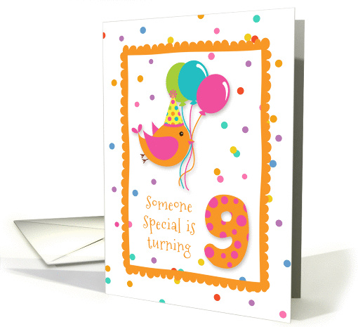 Birthday Bird, Confetti, Orange, Turning Nine card (1274728)