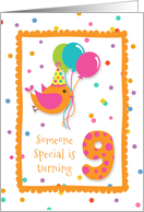 Birthday Bird, Confetti, Orange, Turning Nine card