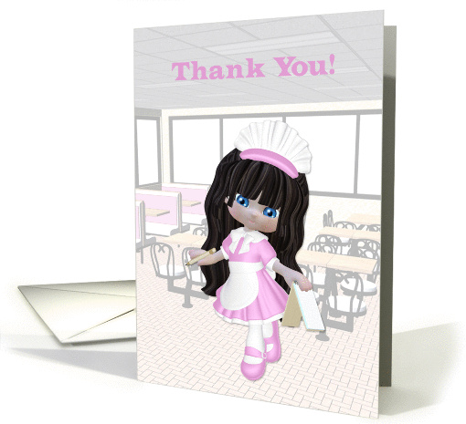 Waitress in Pink, National Waiters and Waitress Day, Thank You card