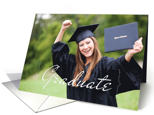 Bracketed Graduate, White Text, Photo Announcement card (1276198)