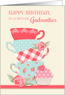 Tea Cups and Roses, Happy Birthday Godmother card