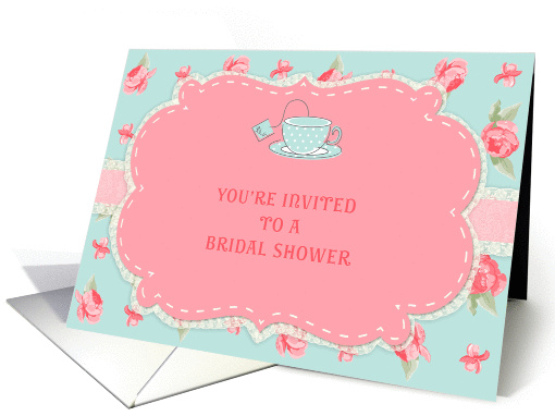 Pink Roses, Tea Cup, Bridal Shower Invitation card (1291466)