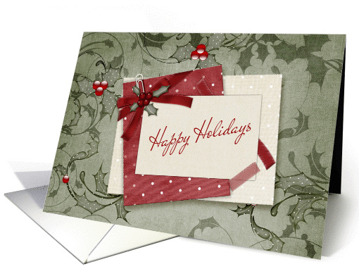 Green Holly Swirls, Holiday Note, Christmas Greeting card (1309472)
