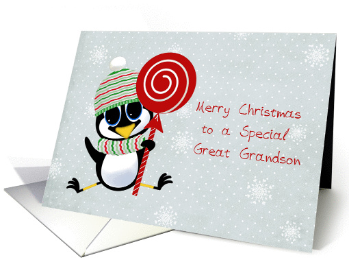 Christmas Penguin, Snowflakes, Great Grandson card (1313730)