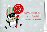 Christmas Penguin, Snowflakes, Great Grandson card