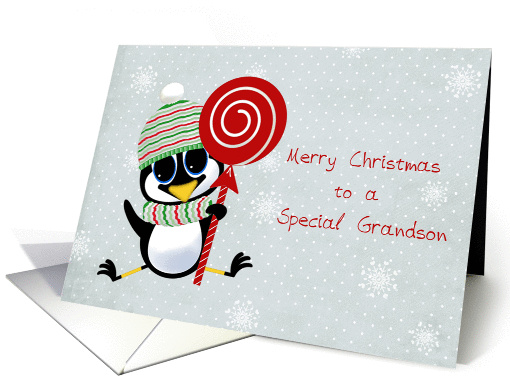 Christmas Penguin, Snowflakes, Grandson card (1313732)