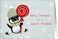 Christmas Penguin, Snowflakes, Grandson card