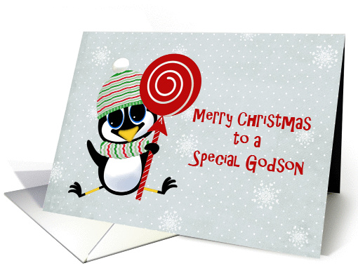 Christmas Penguin, Snowflakes, Godson card (1318280)