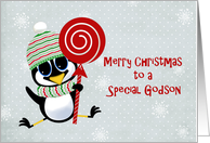 Christmas Penguin, Snowflakes, Godson card