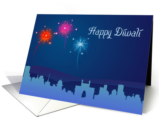 Fireworks over City, Happy Diwali card