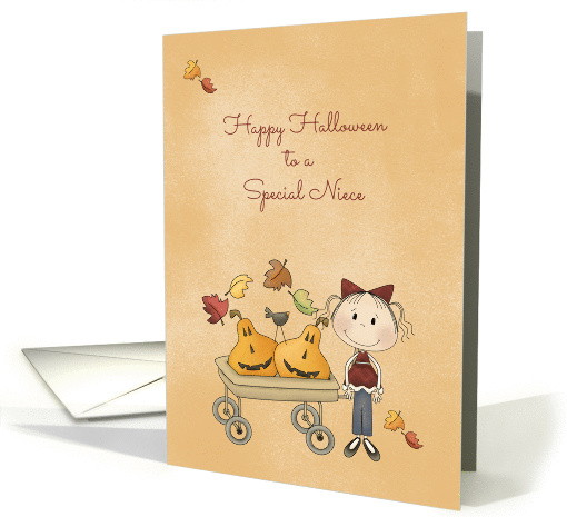 Special Niece, Pumpkin Cart, Autumn Leaves, Halloween card (1331166)