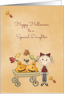 Special Daughter, Pumpkin Cart, Autumn Leaves, Halloween card