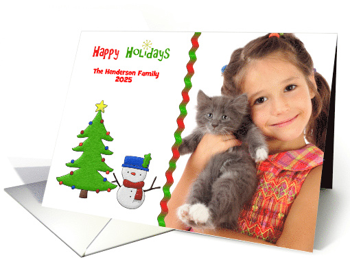 Cute Snowman and Tree Happy Holidays Photo card (1332400)