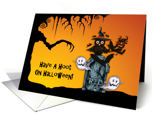 Owl, Ghosts, Tombstone, Spooky Halloween card (1333246)