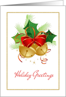 Gold Bells, Holly, Christmas Holiday card