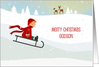 Sleigh Riding Boy, Godson, Merry Christmas card
