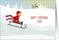 Sleigh Riding Boy, Son, Merry Christmas card